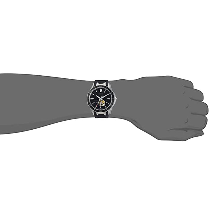 Citizen Mens Signature Black Dial Band Mechanical Hand Wind Stainless Steel Polyurethane Dress Watch - NB4018-04E