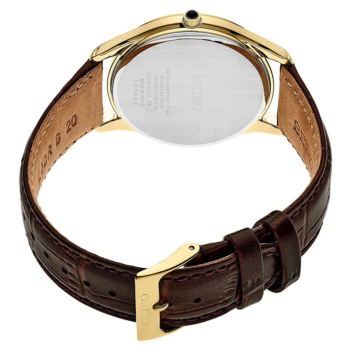 Seiko Men's White Dial Brown Leather Band Japanese Quartz Watch - SRK050
