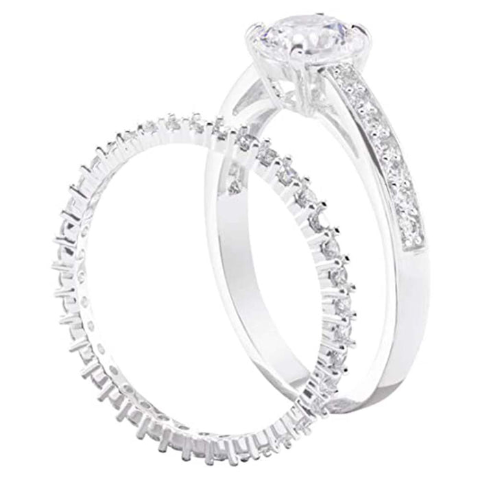 Swarovski Womens Attract Set Round Clear Crystal Center Stone Clear Crystal Rhodium Plated Second Stackable Size 6 Ring - SV-5184979