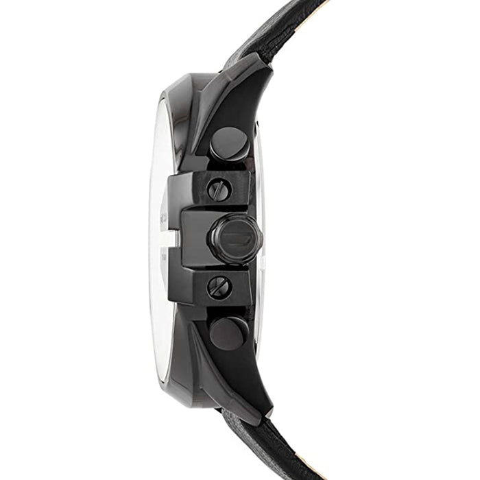 Diesel Mens Iridescent Dial Black leather Band Quartz Watch - DZ4323