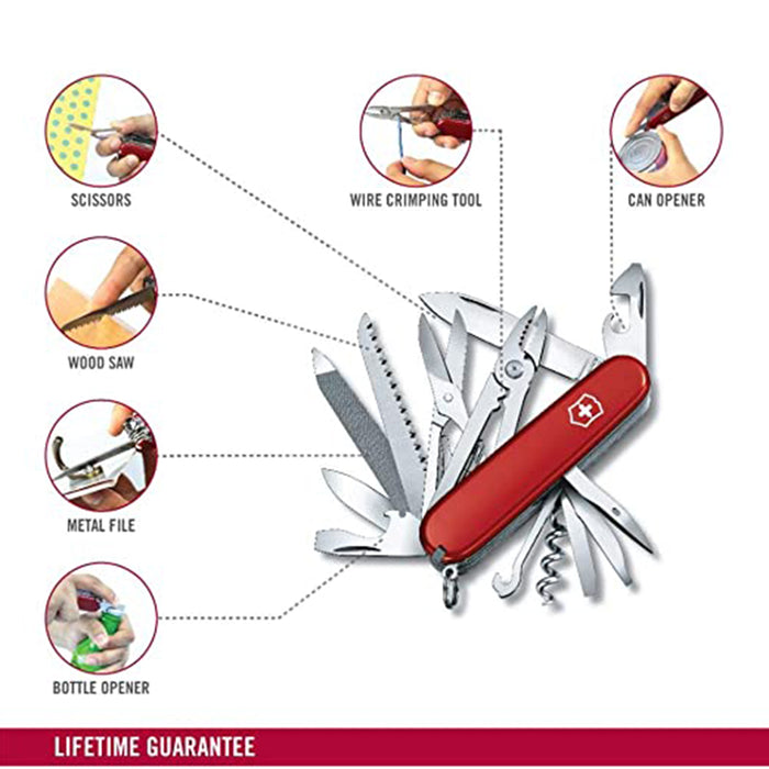 Victorinox Red Wood Handle Metal Blade Handyman Swiss Army Folding Knife  - 1.3773