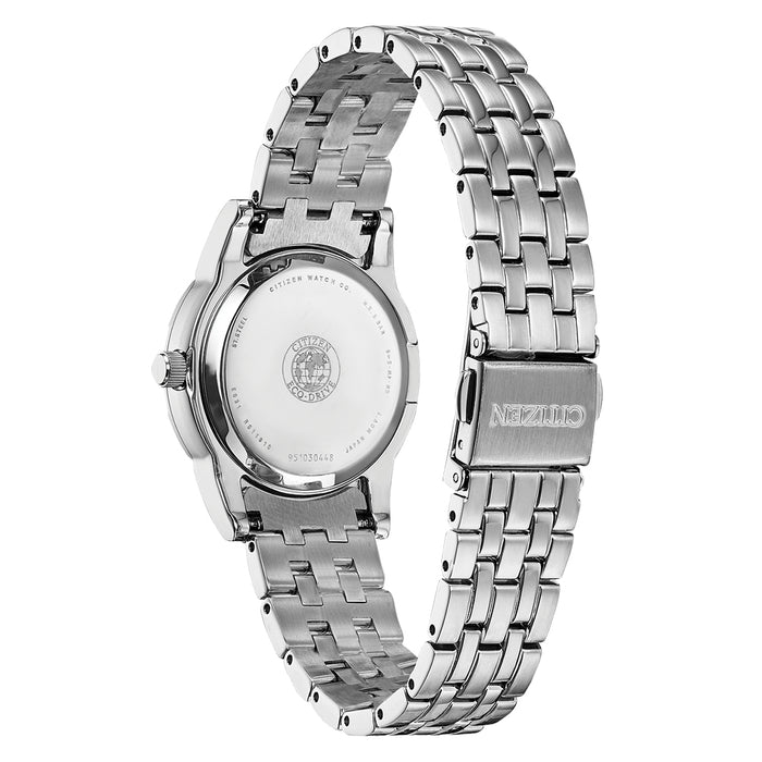 Citizen Silhouette Crystal Womens Silver-Tone Stainless Steel Band Black Quartz Dial Watch - EM0770-52Y