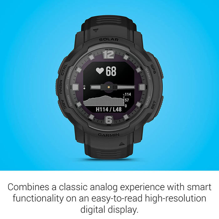 Garmin Instinct Crossover Black Tactical Edition Solar Charging Capabilities Analog Hands and Digital Display Rugged Hybrid Smartwatch - 010-02730-10