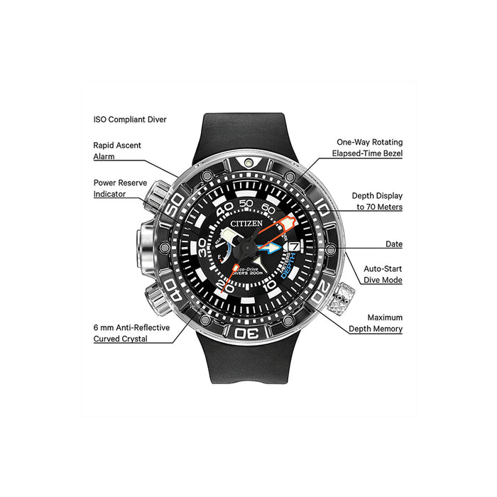 Citizen Men's Stainless steel Promaster Aqualand Depth Meter Black Watch - BN2029-01E