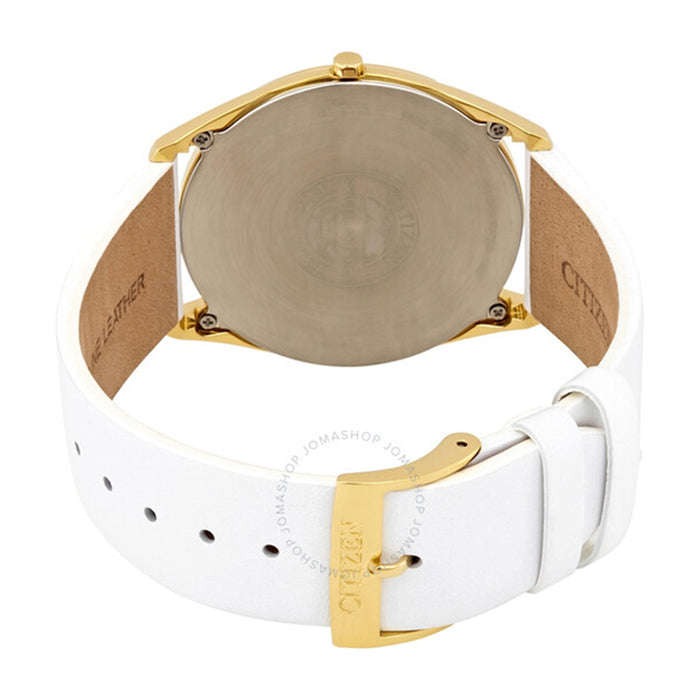 Citizen Eco-Drive Stiletto Womens White Leather Band White Quartz Dial Watch - AR3072-09A