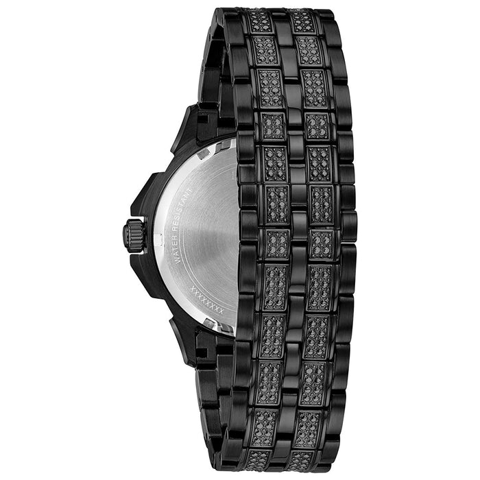 Bulova Men's Quartz Black Stainless Steel Black Leather Bracelet Crystal Octava Watch - 98C134