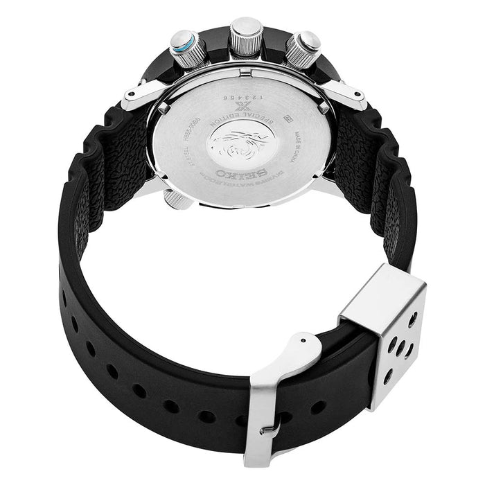 Seiko Men's Black Dial Silicone Band Solar Quartz Watch - SNJ035