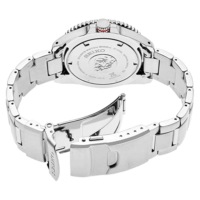 Seiko Men's Black Dial Silver Stainless Steel Band Solar Quartz Watch - SNE589