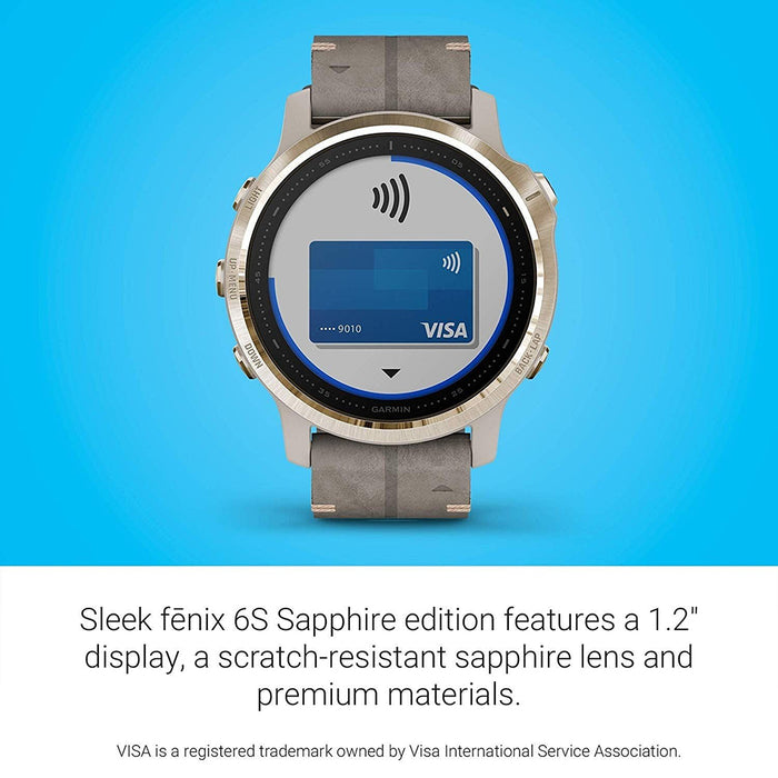 Garmin fenix 6S Sapphire Shale Gray Leather Band Black Digital Dial Multisport GPS Smart Watch - 010-02159-39