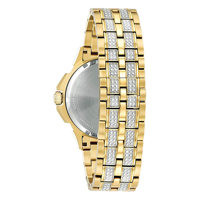 Bulova Men's Crystal Silver Dial Yellow Gold Tone Watch - 98C126