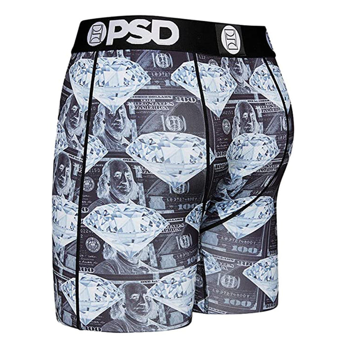 PSD Men's Black Dark Money Diamonds Boxer Briefs Underwear - 321180034-BLK