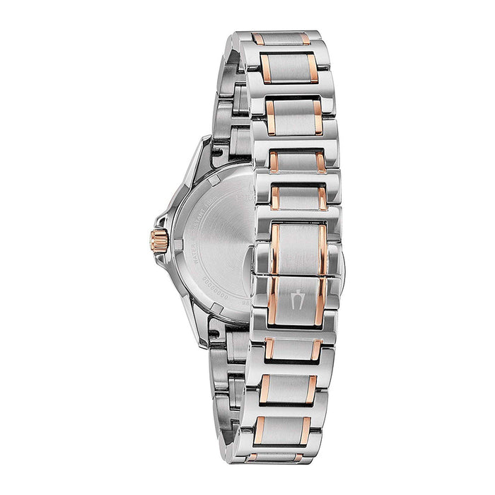 Bulova Marine Star Womens Silver/Rose Gold Stainless Steel Band Mother of Pearl Quartz Dial Watch - 98P187