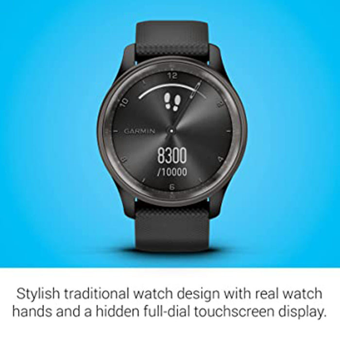 Garmin vivomove Trend Black Dial Long-Lasting Battery Life Dynamic Watch Hands and Touchscreen Display Stylish Hybrid Smartwatch - 010-02665-00