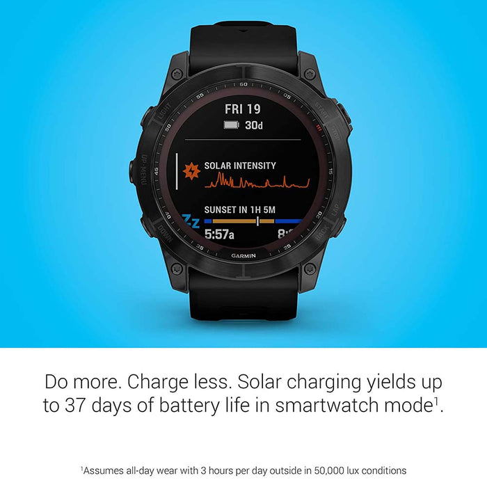 Garmin fenix 7X Sapphire Carbon Gray DLC Titanium with Black Band Solar Charging Capabilities Rugged Outdoor GPS Touchscreen Smartwatch - 010-02541-10