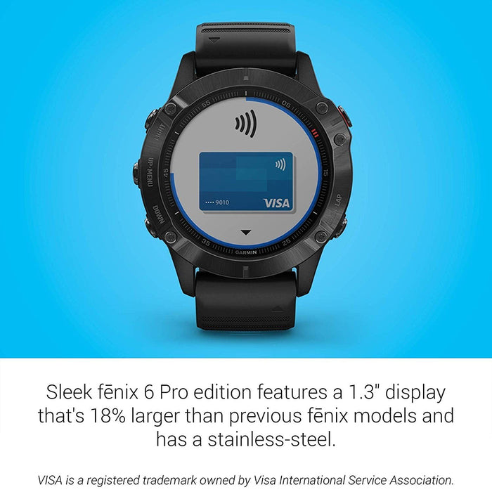 Garmin fenix 6 Pro Black Silicone Band Black Digital Dial Multisport GPS Smart Watch - 010-02158-01