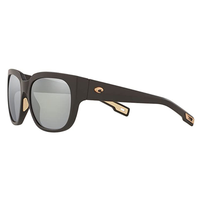 Costa Del Mar Womens Matte Black Frame Grey Silver Mirrored Lens Polarized Square Sunglasses - WTR11OSGGLP