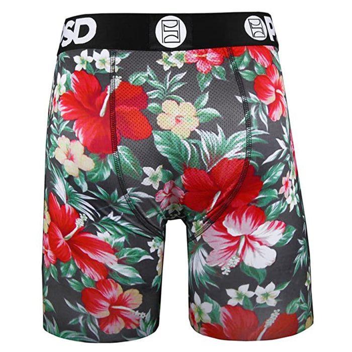 PSD Mens Black  Hawaiian Flowers Allover Print Boxer Briefs Underwear - E21810085-BLK-XL