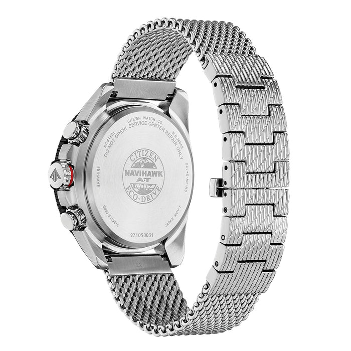 Citizen Eco-Drive Promaster Navihawk Mens Silver Stainless Steel Bracelet Band Black Quartz Dial Watch - CB5840-59E