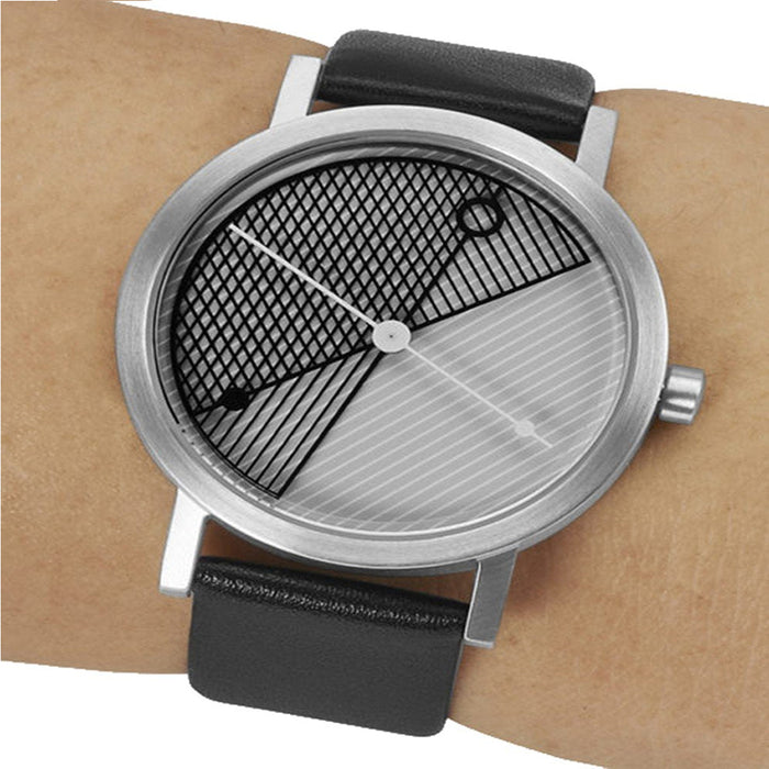 Projects Hatch Unisex Black Leather Band Grey Quartz Dial Watch - PJT-7701S-BL
