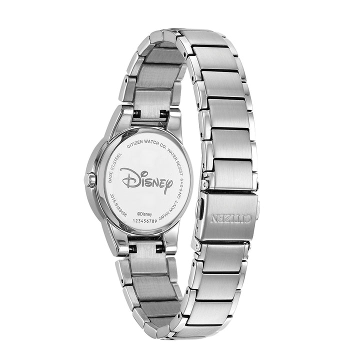 Citizen Eco-Drive Disney Mickey Mouse Womens Silver Stainless Steel Band Black Quartz Dial Watch - GA1051-58W