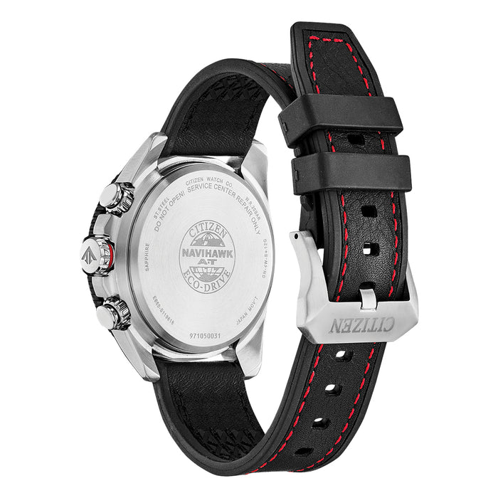 Citizen Eco-Drive Promaster Navihawk Mens Black Leather Band Black Quartz Dial Watch - CB5841-05E