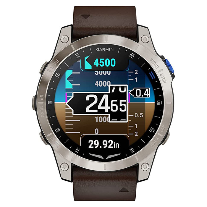 Garmin D2 Mach 1 Oxford Brown Leather Band Touchscreen Aviation Weather Health and Wellness Features with Moving Map GPS Smartwatch - 010-02582-54