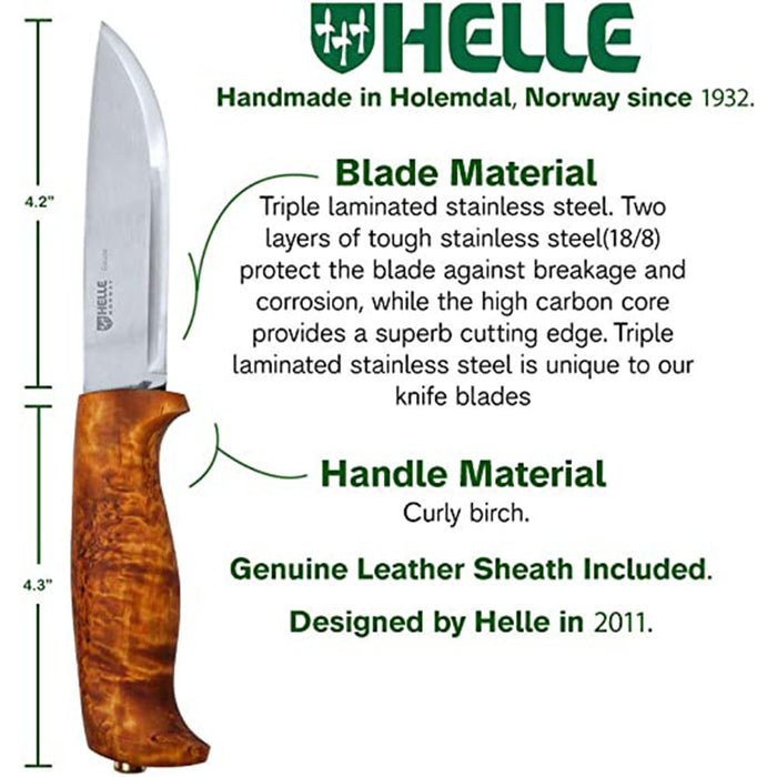 HELLE Curly Birch Wood Handles Gaupe 12C27 Stainless Steel Blade Traditional Field Fixed Knives - HELLE1310