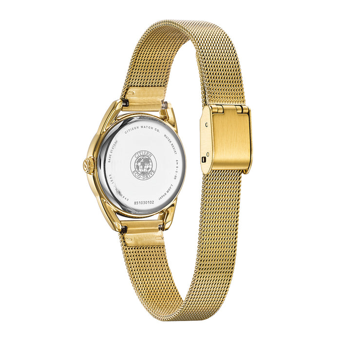 Citizen Eco-Drive Womens Gold Stainless Steel Band Champagne Dial Watch - EM0682-58P