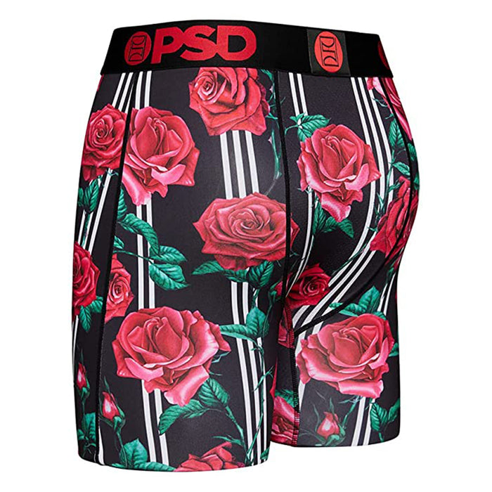 PSD Men's Black Pin Stripe Roses Boxer Briefs Underwear - 321180055-BLK