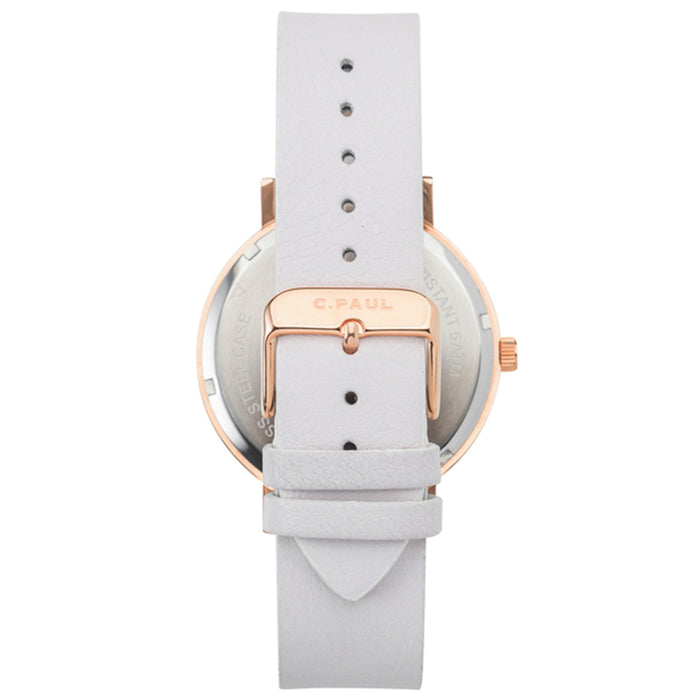 Christian Paul Womens Rose Gold Stainless Steel White Leather Band White Dial Round Watch - SW-03