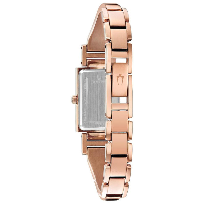 Bulova Womens Diamond Accent Rose Gold-Tone Stainless Steel Half-Bangle Mother-of-pearl Dial Quartz Watch - 97P142 - WatchCo.com