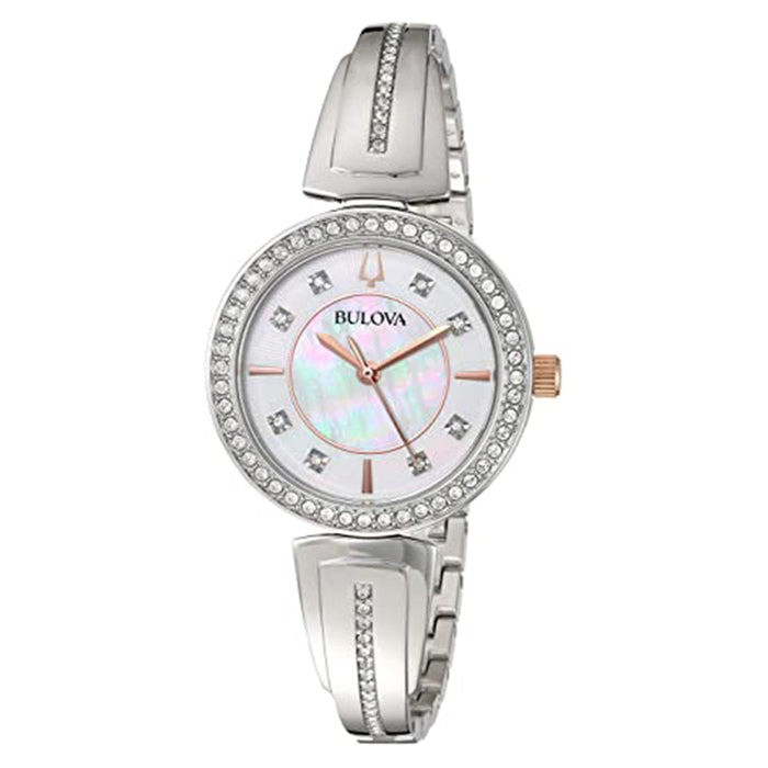 Bulova Womens Watch Gift Set Silver Dial Crystal Quartz MOP Bracelet - 98X121