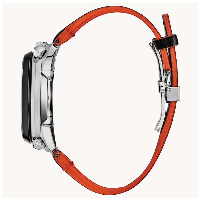 Citizen Eco-Drive Mens Black Leather Band Orange Quartz Dial Watch - AV0078-04X