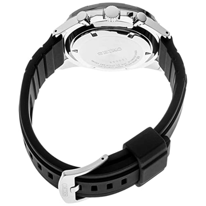 Seiko Mens Japanese Quartz Black Dial Band Silicone Strap Watch - SSB347