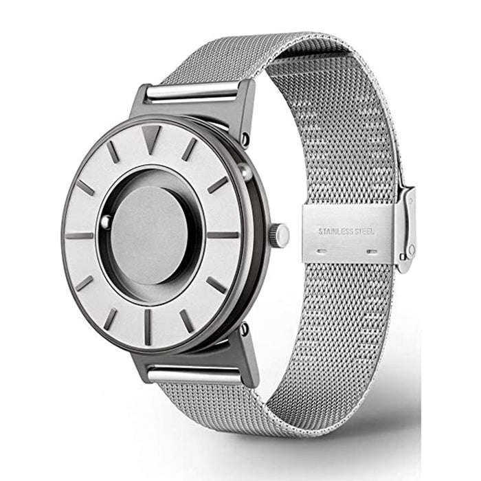 Large Eone Timepiece Eone Timepieces Unisex Bradley Silver Dial Band Mesh Compass Iris Stee ...