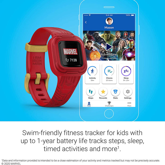 Garmin vivofit jr. 3 Marvel Iron Man Swim-Friendly Activity Unlocks Adventure Kids Fitness Tracker - 010-02441-31