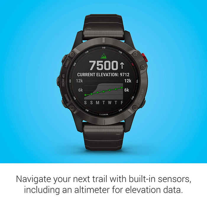 Garmin fenix 6 Carbon Gray DLC Coated Titanium Band Digital Dial Solar Multisport GPS Smart Watch - 010-02410-22