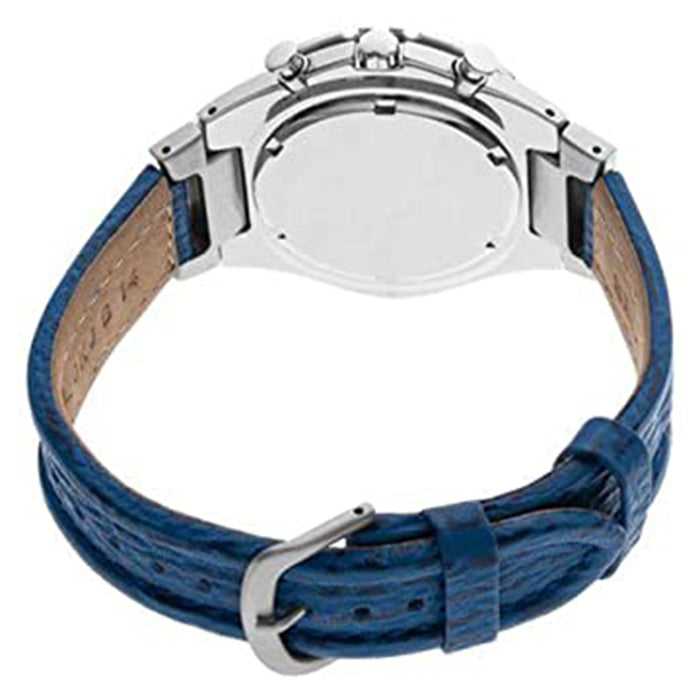 Seiko Mens Macchina Sportiva Edition Blue Leather Strap Orange Quartz Dial Chronograph Watch - SNAF83