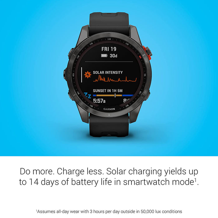 Garmin fenix 7S Solar Edition Slate Gray with Black Band Smaller sized with Solar Charging Capabilities GPS Touchscreen smartwatch - 010-02539-12