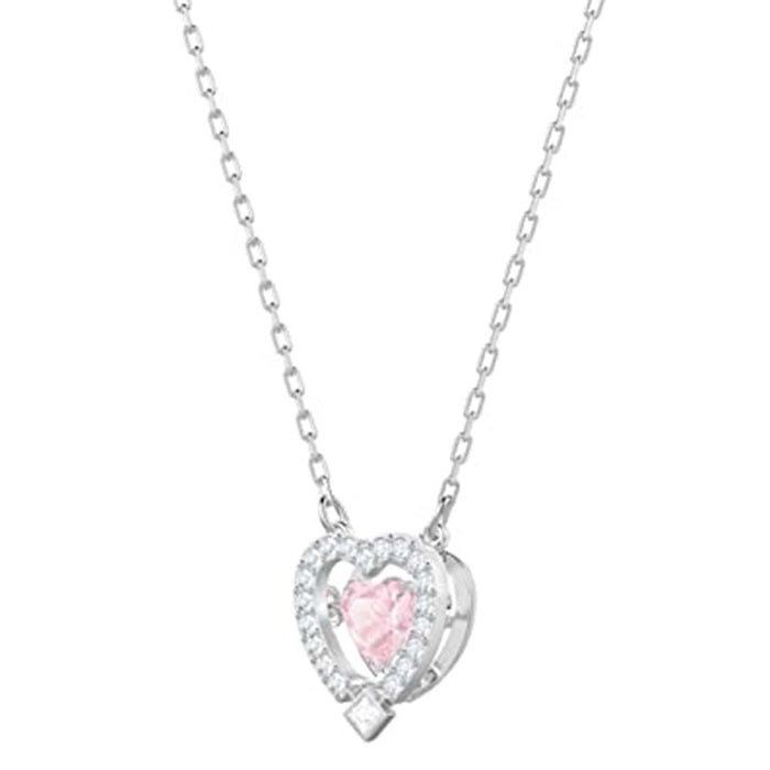 Swarovski Womens Pink White Crystals Rhodium Plated Chain Sparkling Dance Heart Pendant Necklace - SV-5465284