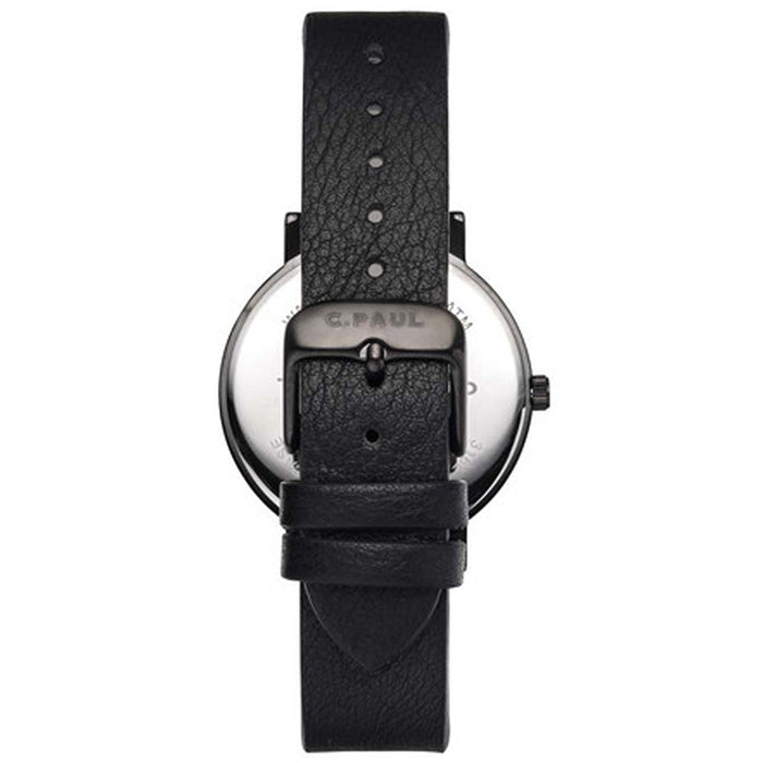 Christian Paul Unisex Stainless Steel Black Leather Band Black Dial Round Watch - SWL-01