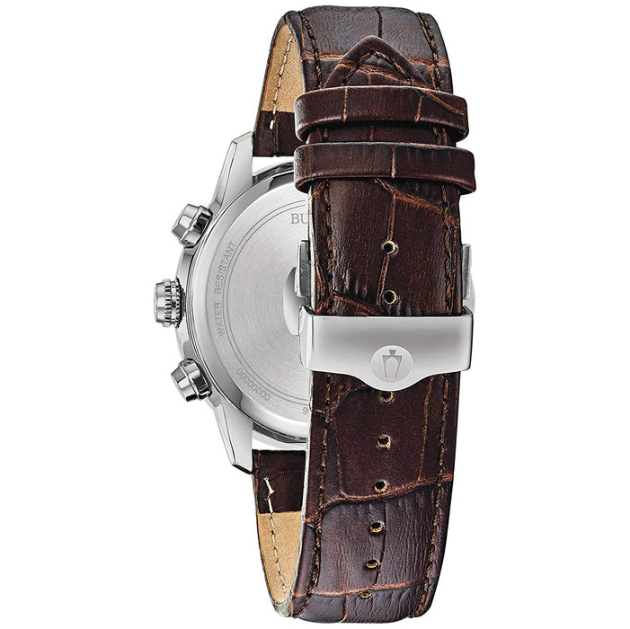 Bulova Men's Classic Sutton Big Date Chronograph Watch, Black/ Brown Leather Strap - 96B311