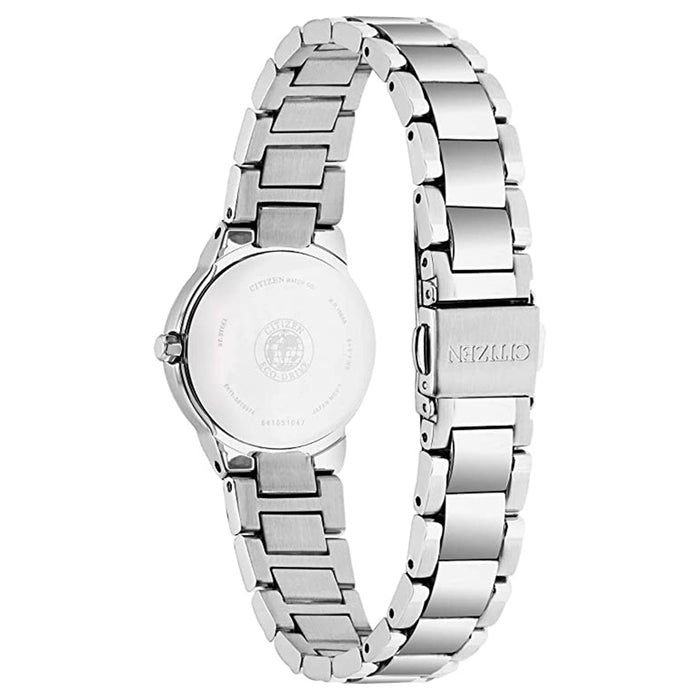 Citizen Women's White Dial Silver-Tone Stainless Steel Band Eco-Drive Chandler Japanese Quartz Watch - EW1670-59D