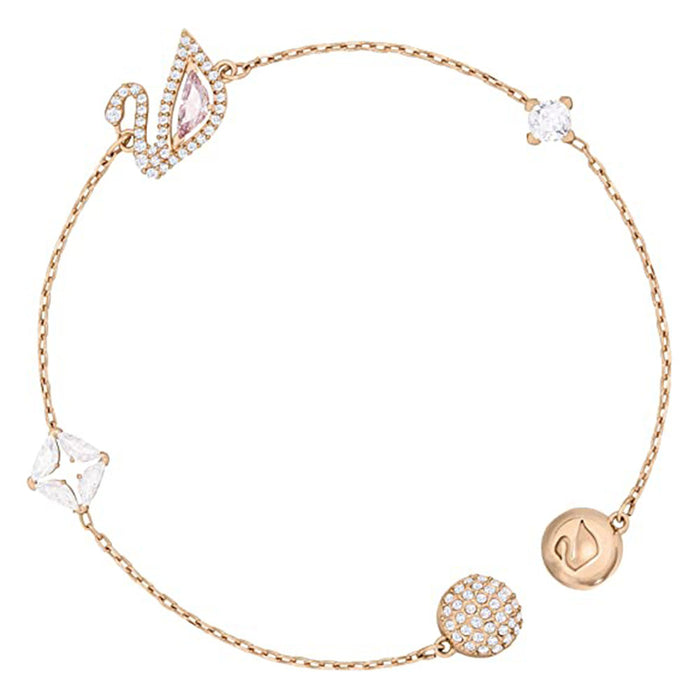 Swarovski Women's Pink and White Crystals with Rose-Gold Tone Plated Chain Dazzling Swan Bracelet - 5472271