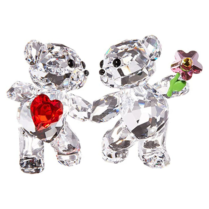 Swarovski Clear Swarovski Crystal with a Red Heart and Pink Flower Accent Kris Bears Happy Together Figurine Set for Home Decor - 5558892
