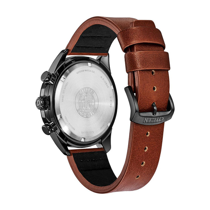 Citizen AR - Action Eco Drive Mens Brown Leather Band Black Quartz Dial Watch - AT2447-01E