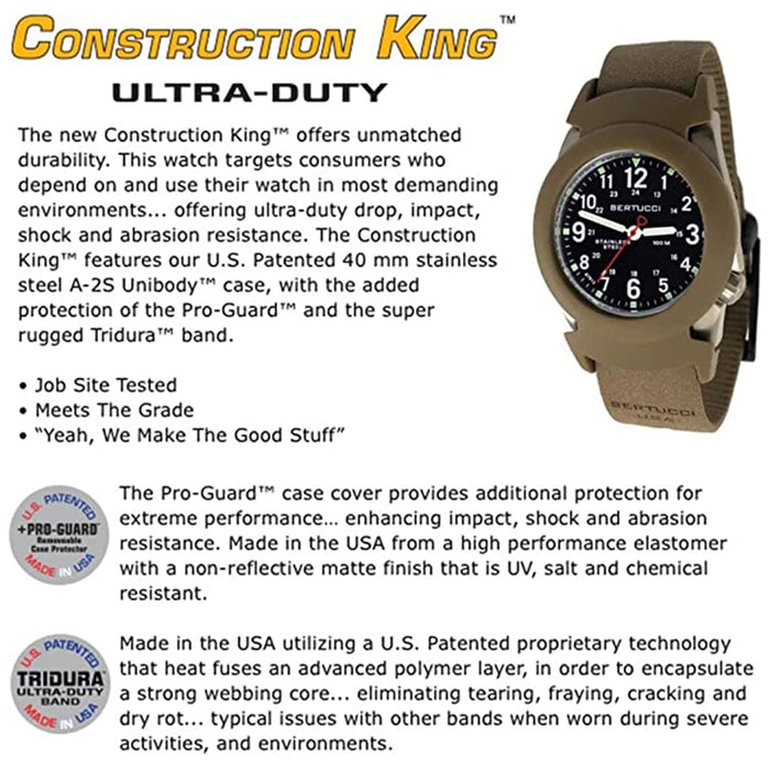 Bertucci A-2S Construction King Unisex Black Dial Coyote Tridura Band Japanese Quartz Watch - 11116