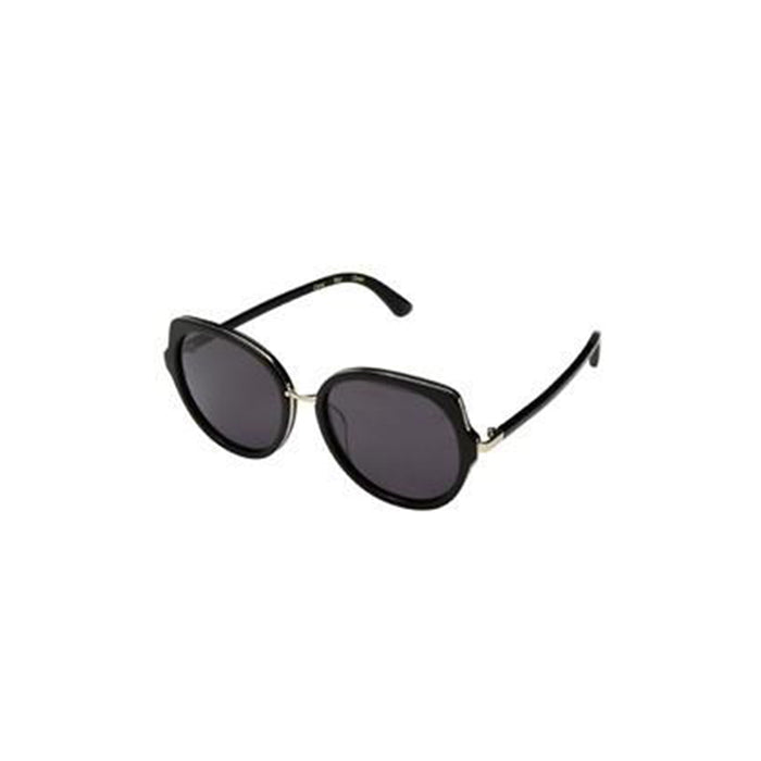 Lottie Womens Shiny Black Frame Dark Grey Lens Round Sunglasses - 10012300