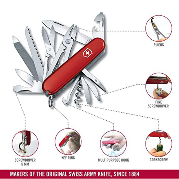 Victorinox Red Wood Handle Metal Blade Handyman Swiss Army Folding Knife  - 1.3773