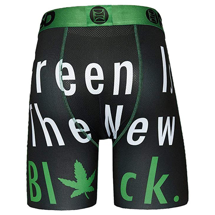 PSD Mens New Black Printed Breathable Athletic Green Boxer Brief Underwear